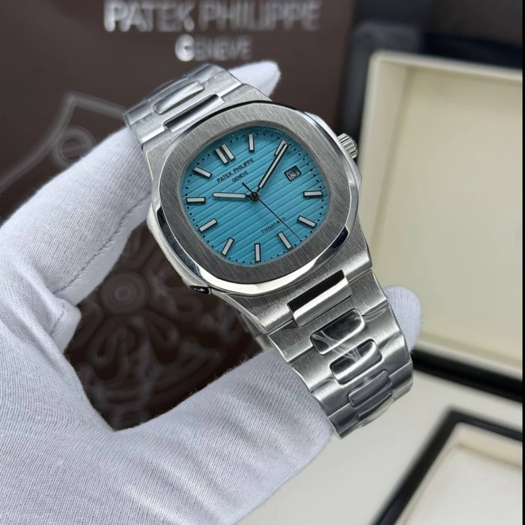 ساعت مچی مردانه پتک فیلیپ ساخت ژاپن با گارانتی و جعبه ( فیروزه‌ای )