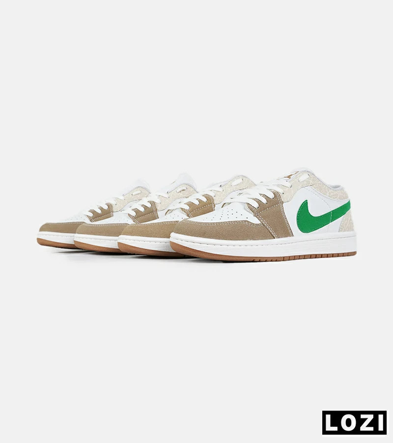 کفش کتانی مردانه و زنانه سفید کرم سبز NIKE jordan 1 مدل 7455