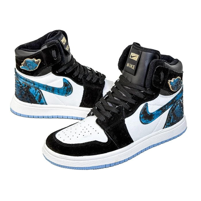 کتانی اسپرت مردانه مدل نایک ایرجردن1 ساق‌دار Nike Air jordan1 رنگ سفید مشکی آبی کد 51400