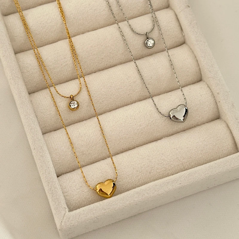 گردنبند استیل قلب دو لاین کد 843