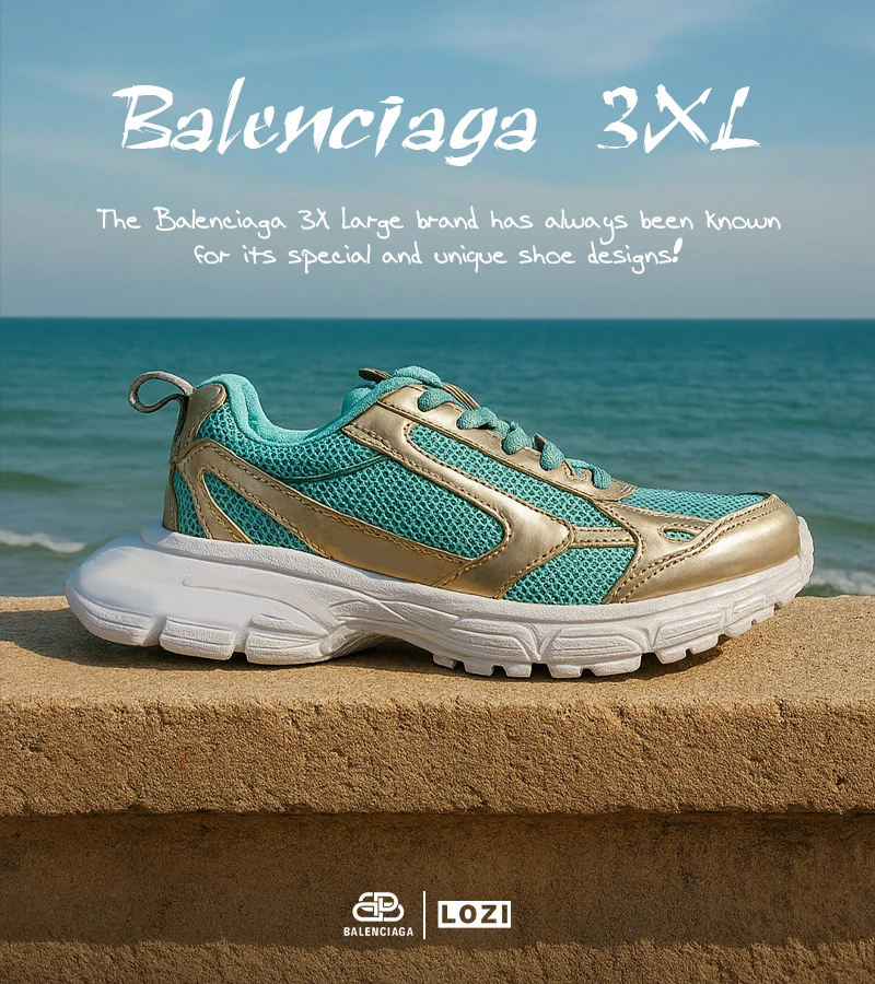 کفش کتانی مردانه و زنانه سبز طلایی Balenciaga 3XL مدل 6824
