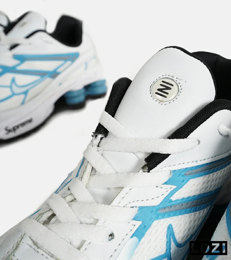 کفش کتانی مردانه سفید آبی نایک NIKE x SUPREME shox ride 2 مدل 7056