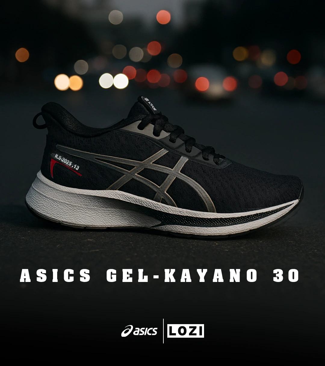 کفش کتانی مردانه مشکی سفید ASICS GEL-KAYANO 30 مدل 7186