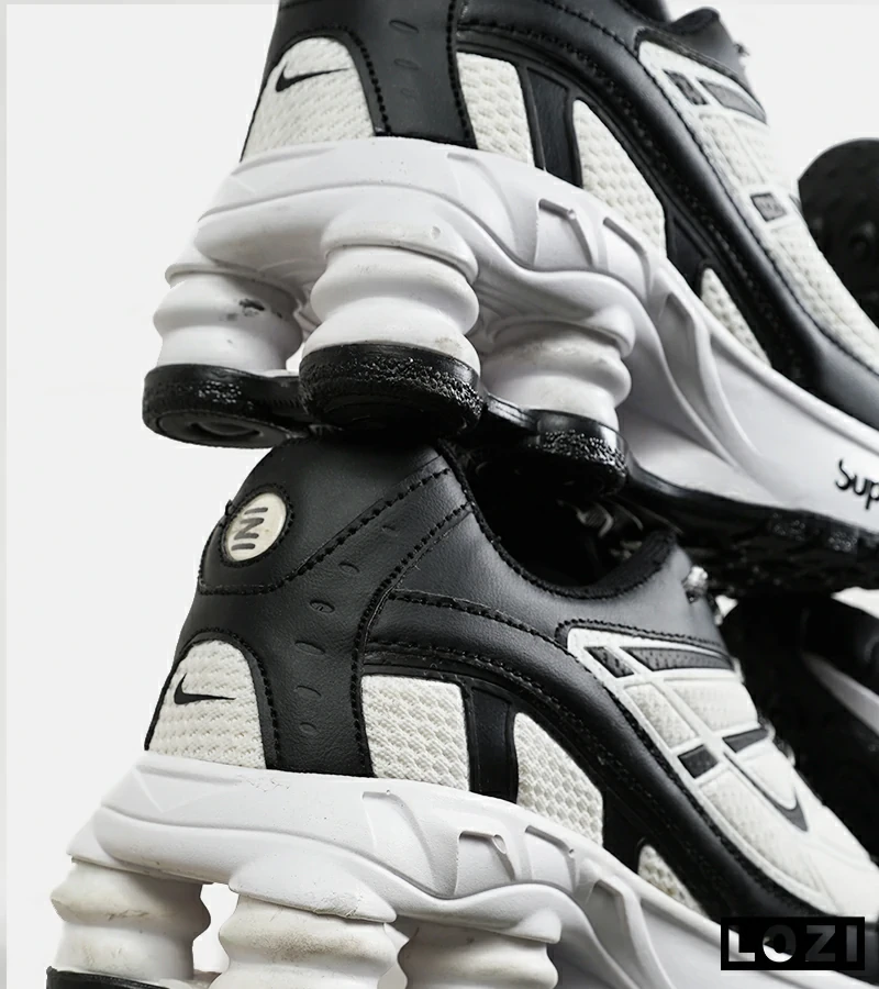 کفش کتانی مردانه سفید مشکی نایک NIKE x SUPREME shox ride 2 مدل 7098