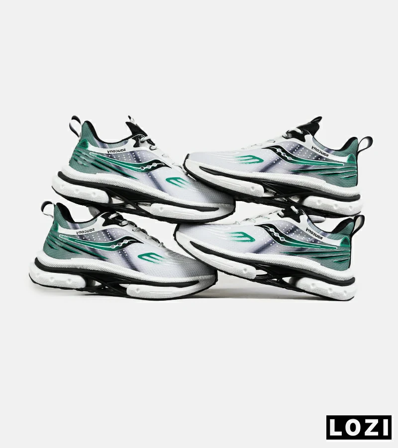 کفش کتانی سفید مشکی سبز Saucony Axon 3 مدل 7401