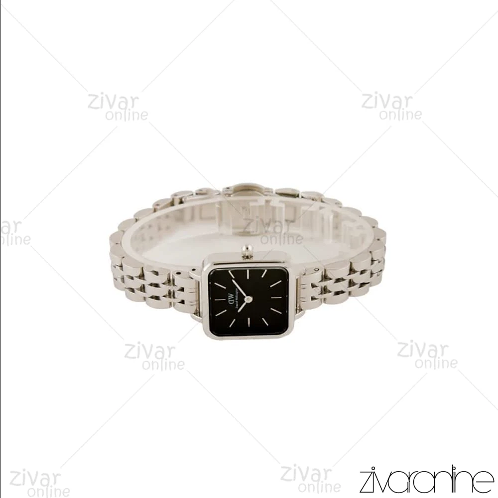 ساعت دنیل ولینگتون زنانه مربعی نقره ای صفحه مشکی خطی 104475