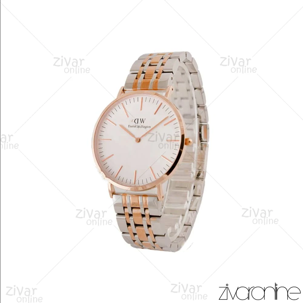 ساعت دنیل ولینگتون مردانه رزگلد نقره ای صفحه سفید خطی 104425