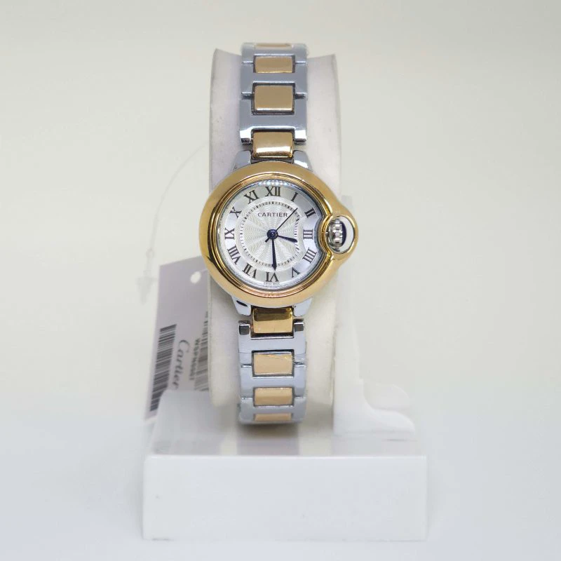 ساعت مچی زنانه کارتیر Cartier تمام استیل با قفل پروانه ای (بند نقره ای طلائی صفحه سفید)