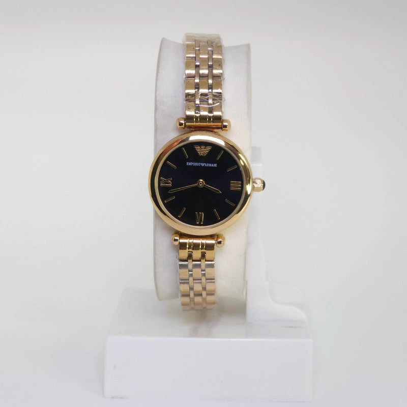 ساعت مچی زنانه امپریو آرمانی Emporio Armani 303 تمام استیل با قفل پروانه ای (طلائی صفحه مشکی)