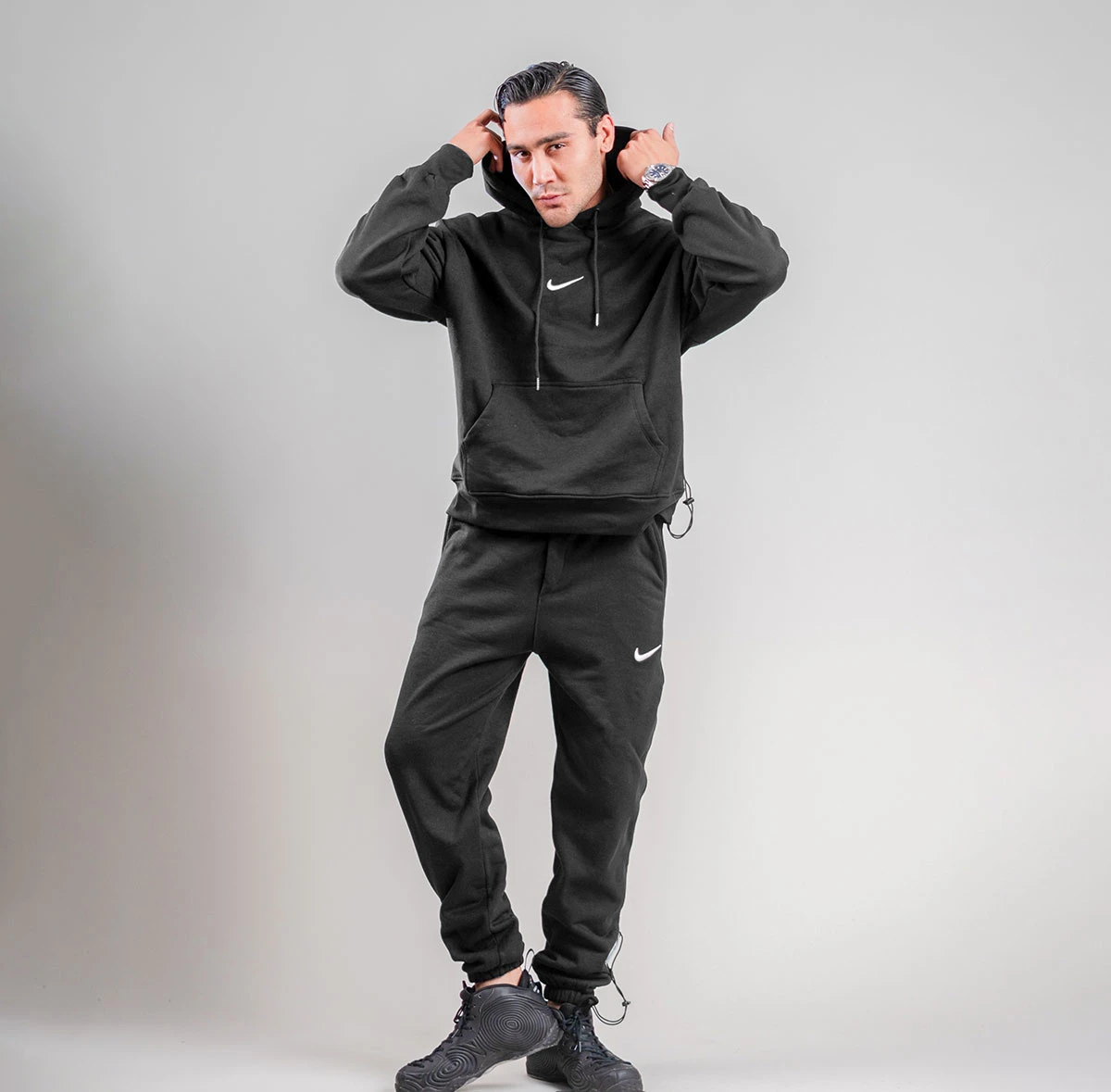 ست هودی و شلوار جاگر نایک مشکی