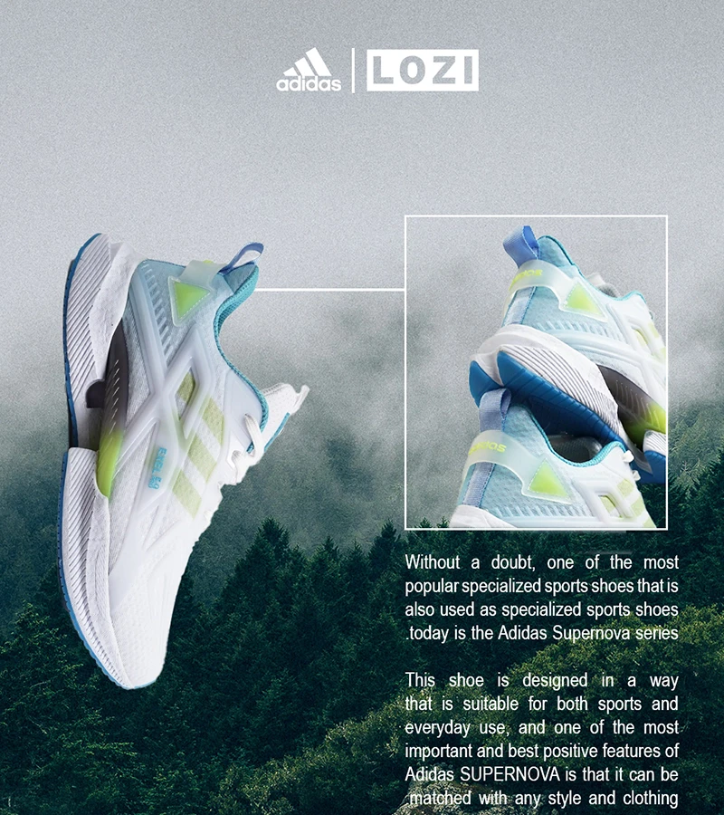 کفش کتانی مردانه و زنانه سفید فسفری Adidas SUPERNOVA 3 مدل 6436
