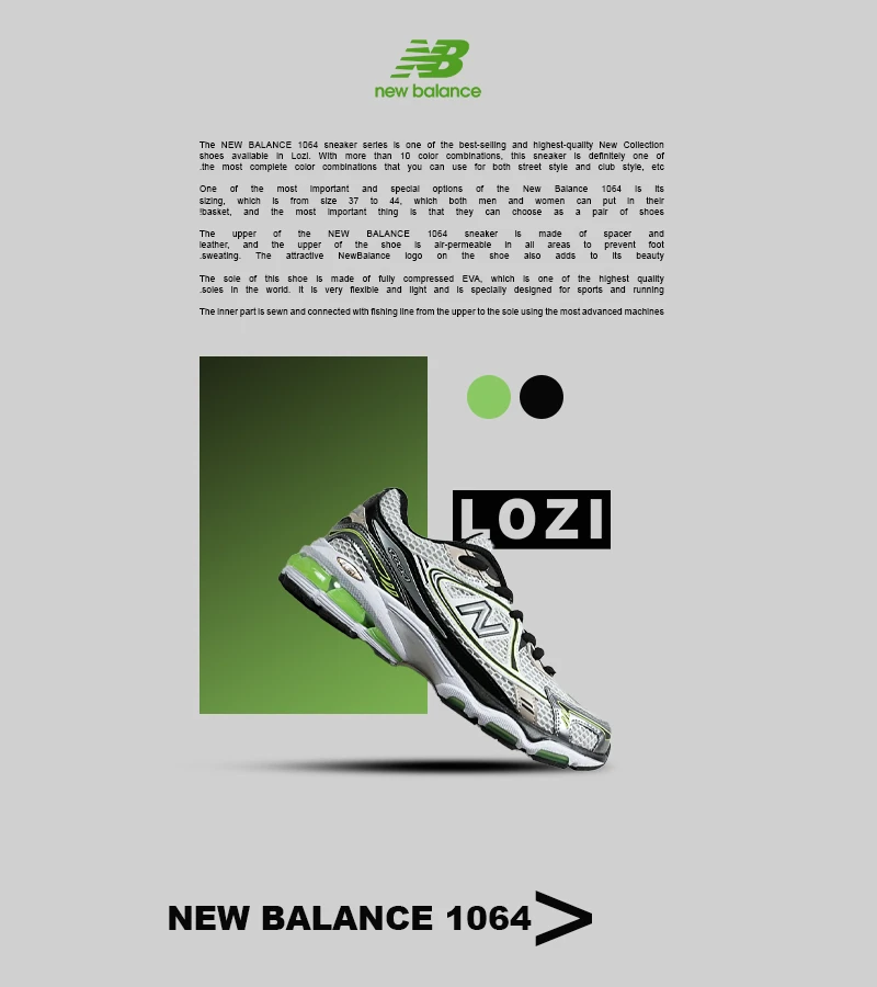 کفش کتانی مردانه و زنانه سفید سبز مشکی NEW BALANCE 1064 مدل 6742